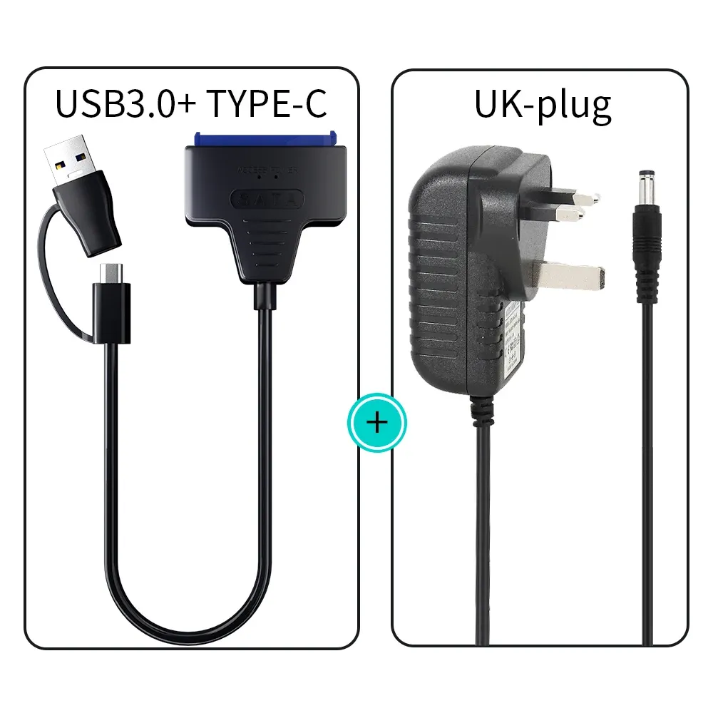 Adaptateur USB 3.0 vers SATA / Type-C SMiCable pour disques durs 2,5 et 3,5 pouces avec alimentation 12 V 7
