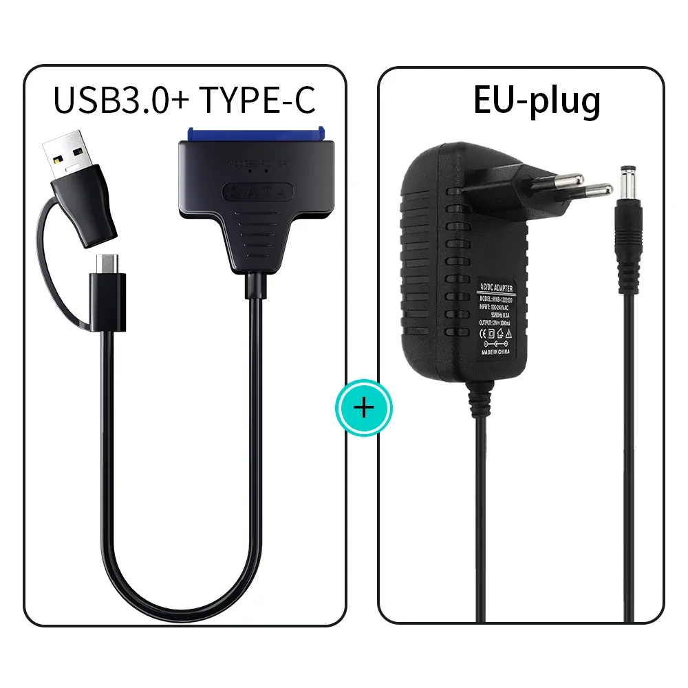Adaptateur USB 3.0 vers SATA / Type-C SMiCable pour disques durs 2,5 et 3,5 pouces avec alimentation 12 V 10