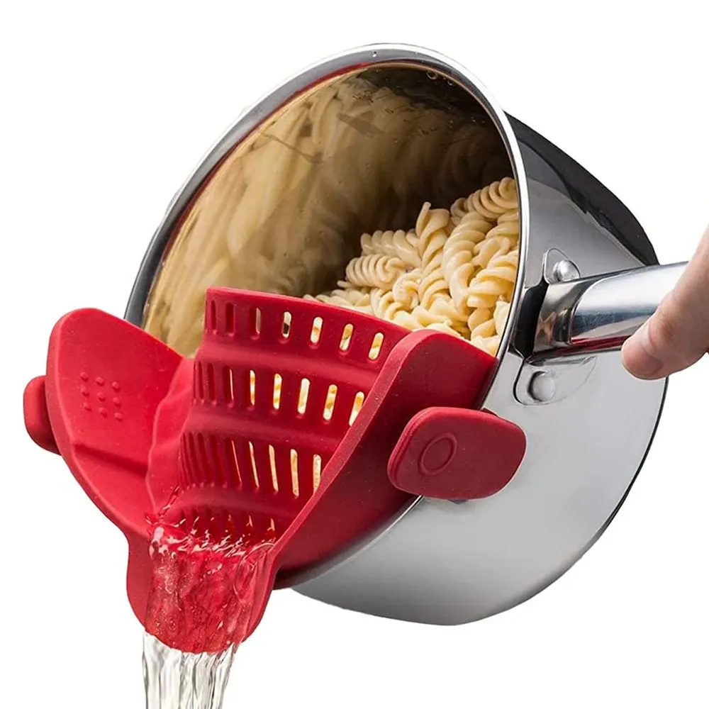 Passoire de cuisine en silicone à clip pour casseroles et poêles, égouttoir pour pâtes, nouilles, légumes et fruits 5