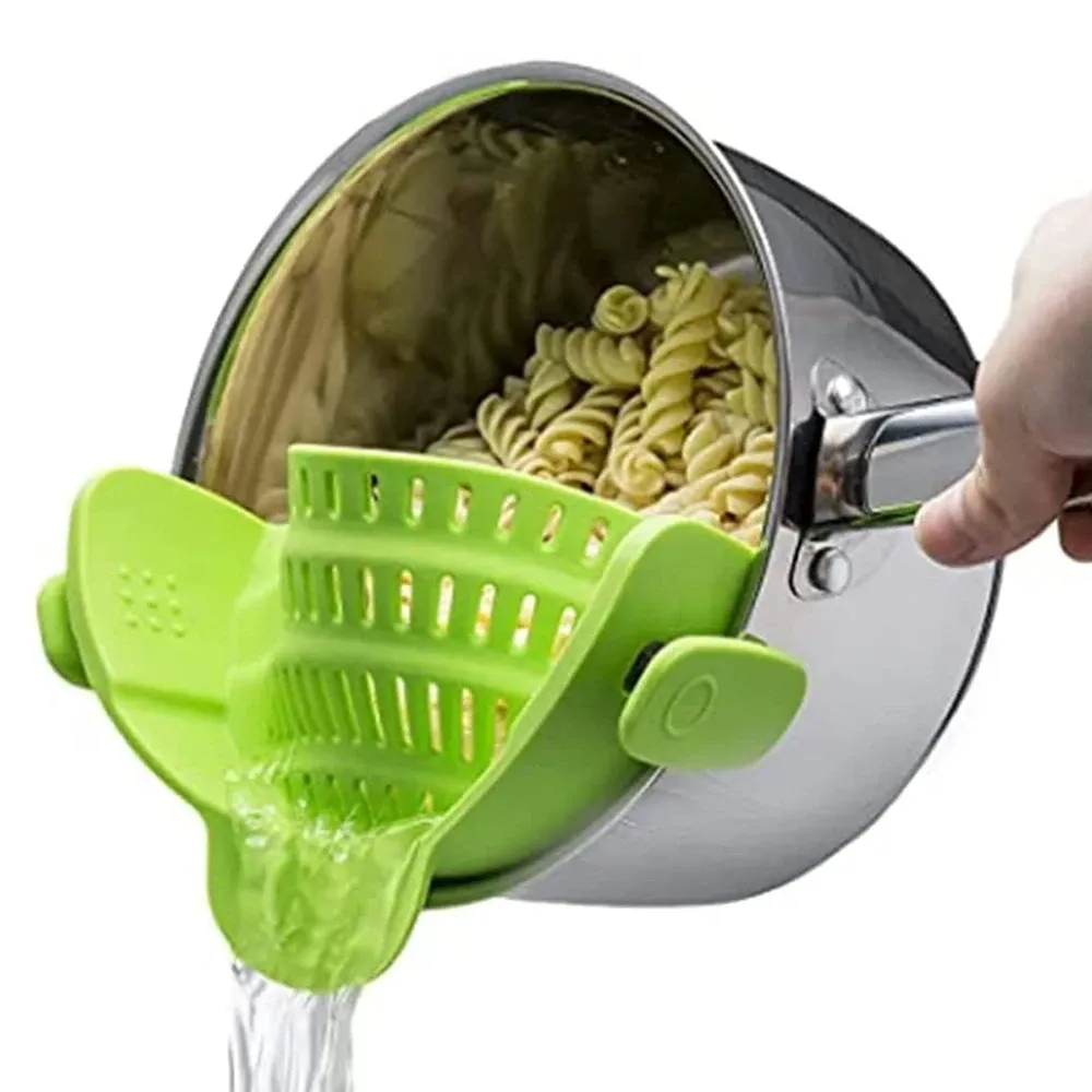 Passoire de cuisine en silicone à clip pour casseroles et poêles, égouttoir pour pâtes, nouilles, légumes et fruits 7