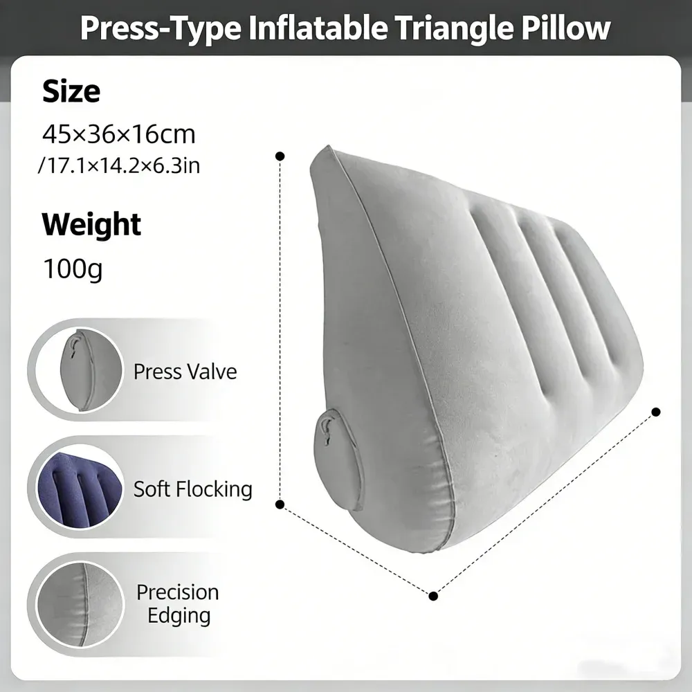 Oreiller de voyage gonflable triangulaire, soutien lombaire et cervical, repose-pieds en velours épaissi 5