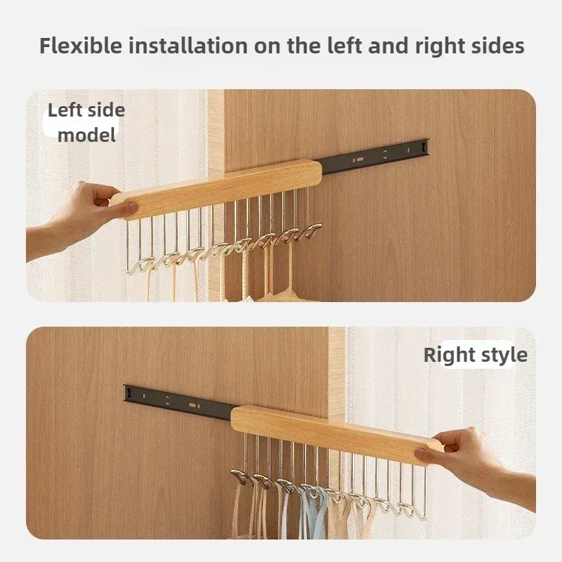 Cintre rétractable en bois pour vêtements, range-soutien-gorge multifonctionnel mural pour garde-robe, 8/12 crochets 4