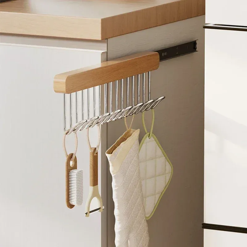 Cintre rétractable en bois pour vêtements, range-soutien-gorge multifonctionnel mural pour garde-robe, 8/12 crochets 6