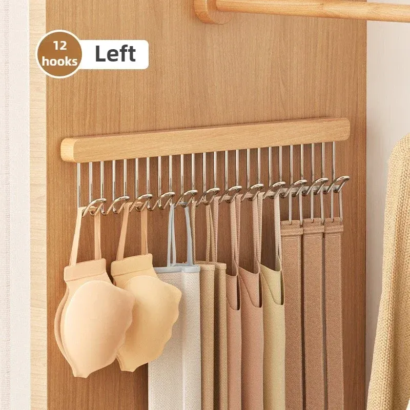 Cintre rétractable en bois pour vêtements, range-soutien-gorge multifonctionnel mural pour garde-robe, 8/12 crochets 8