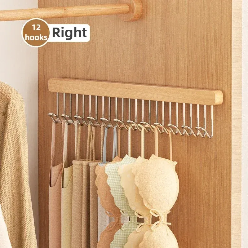 Cintre rétractable en bois pour vêtements, range-soutien-gorge multifonctionnel mural pour garde-robe, 8/12 crochets 7