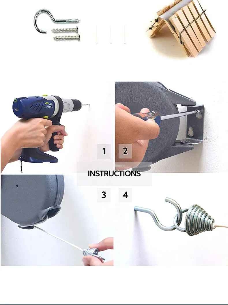 Corde à linge rétractable dans un intérieur