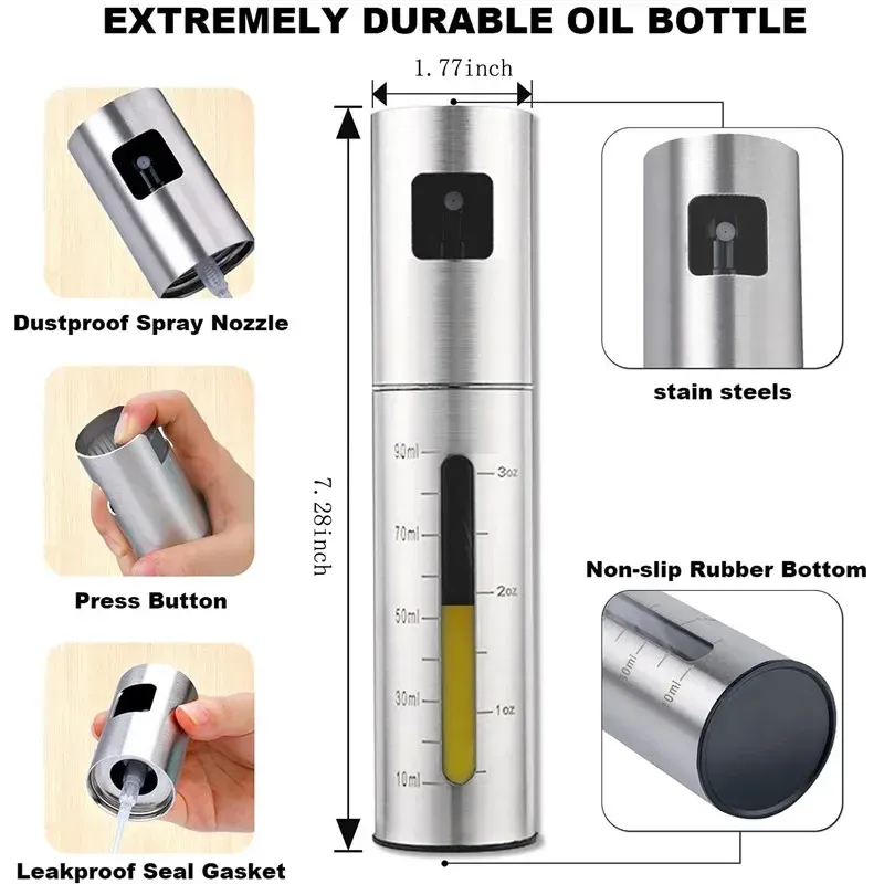 Pulvérisateur d'huile d'olive en acier inoxydable 304 pour barbecue et cuisson, bouteille de vinaigre et d'assaisonnement 6