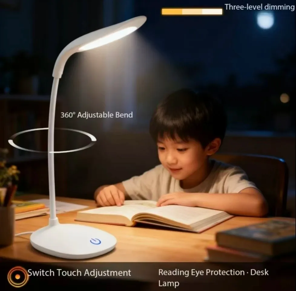 Lampe de bureau LED rechargeable par USB, protection des yeux, lumière de nuit pour chambre, lampe de chevet pour étudiant, lampe de lecture
