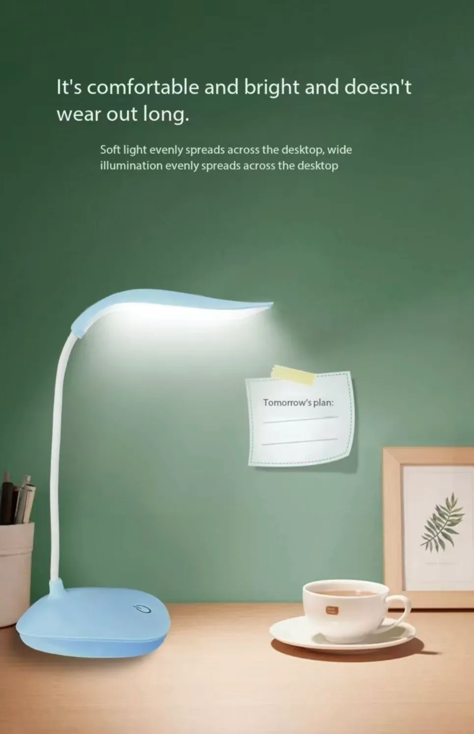 Détail de la lampe de bureau LED en situation d'utilisation