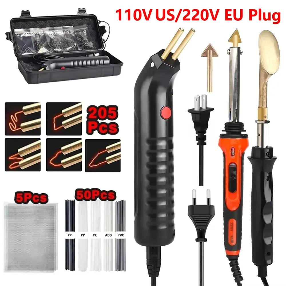 Kit de soudure plastique 100 W avec pistolet de réparation de fissures de pare-chocs automobile, agrafeuse thermique et fer à souder, outil de garage
