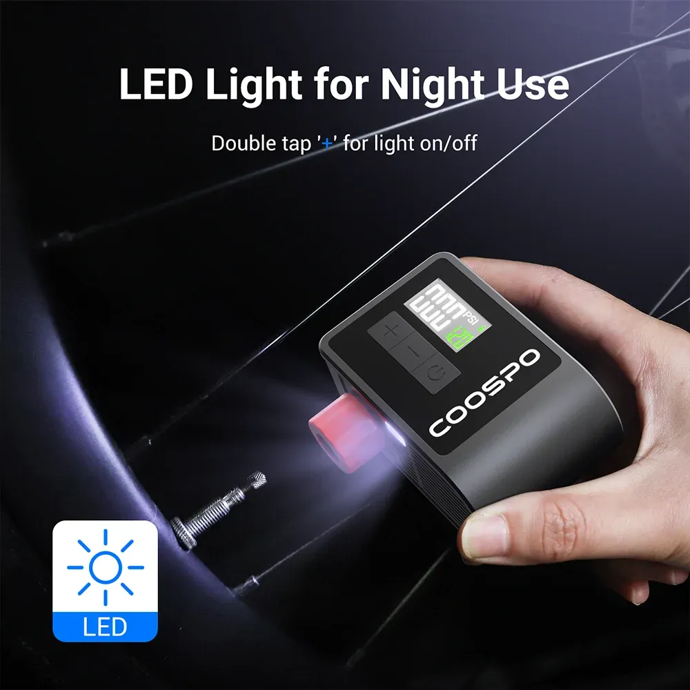 Pompe à air électrique mini numérique portable COOSPO 120 PSI 500 mAh pour vélo, compatible valves Schrader et Presta 5