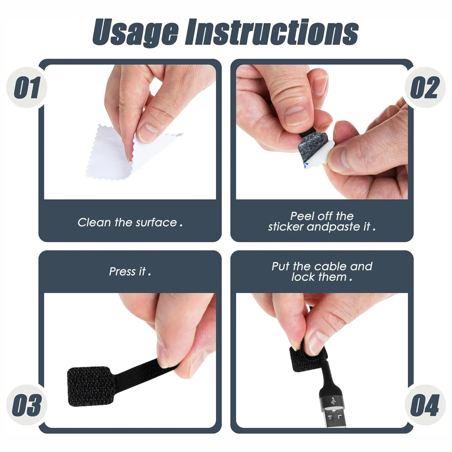 Attaches de câble réutilisables, organisateur de fils, support de cordon, attaches auto-adhésives réglables, sangles d'organisation de câbles, gestion de bureau 5