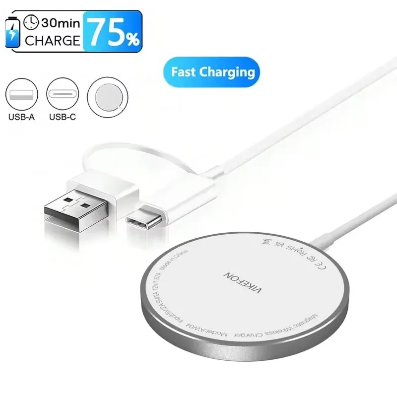 Chargeur sans fil magnétique rapide à double port USB, mini tapis de charge compatible iPhone 12 à 17 Pro Max et smartphones universels 2