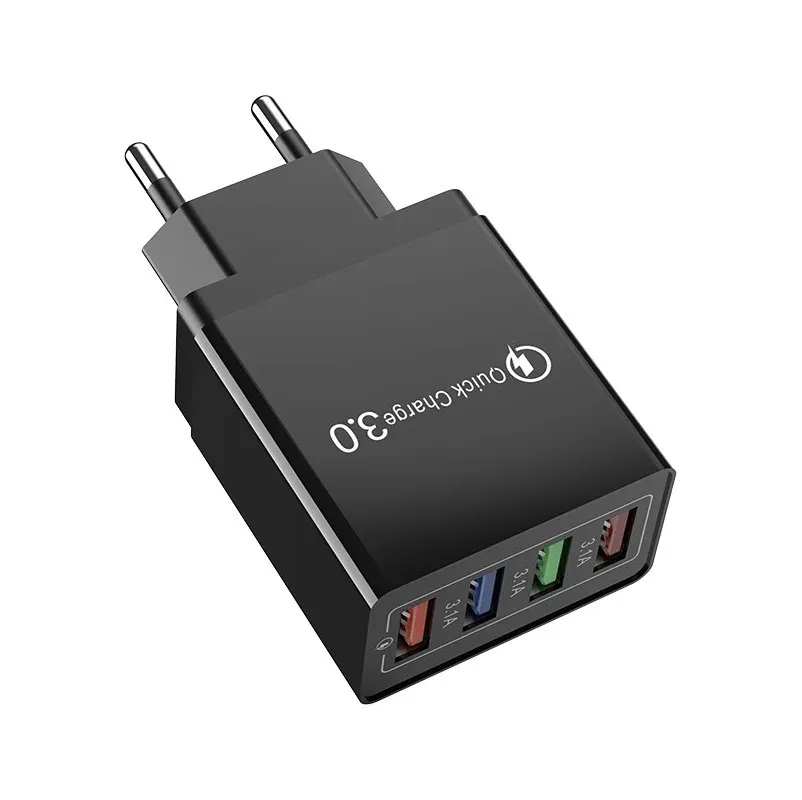 Adaptateur secteur UE/US 3 A à 4 ports USB, charge rapide 3.0, chargeur mural portable pour téléphone et tablette, compatible Poco 7