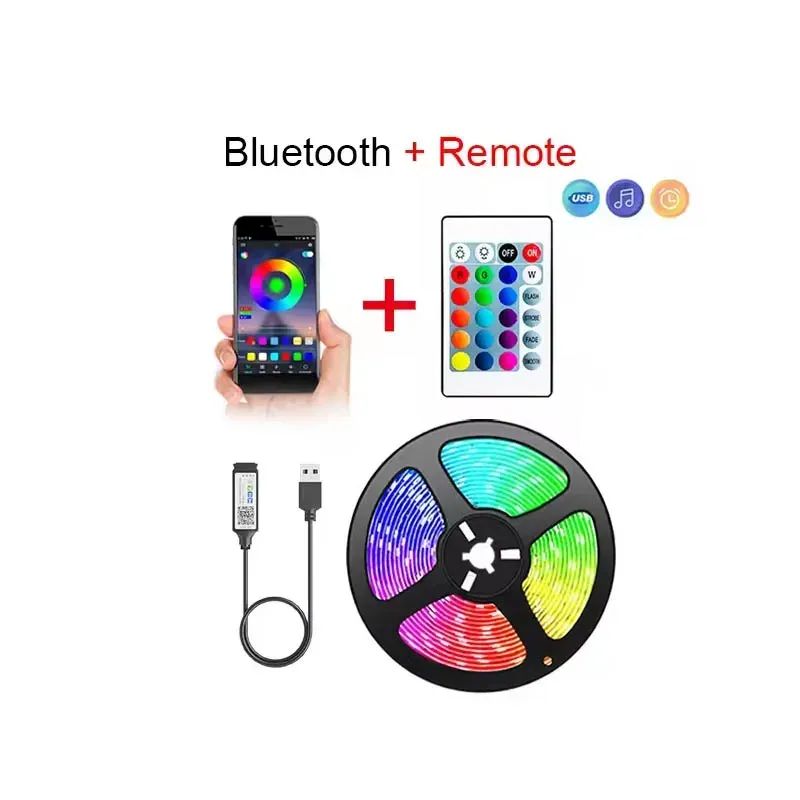 Bande lumineuse LED RGB 5050 5V avec télécommande infrarouge et alimentation USB, ruban flexible pour festivals, fêtes, téléviseur, bureau et chambre à coucher