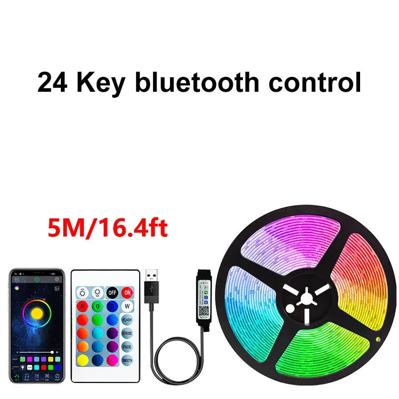 Bande lumineuse LED RGB 5050 5V avec télécommande infrarouge et alimentation USB, ruban flexible pour festivals, fêtes, téléviseur, bureau et chambre à coucher 6
