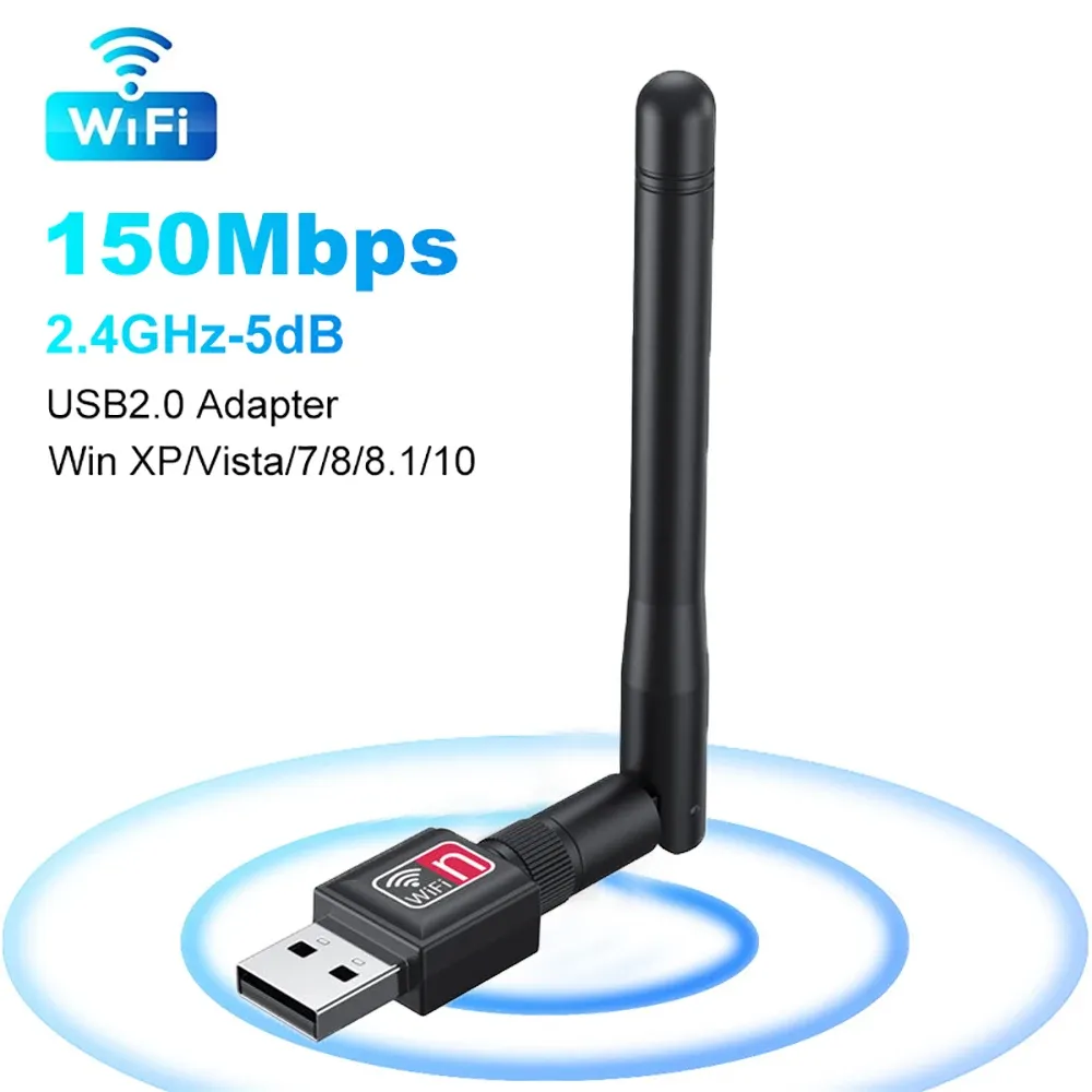 Adaptateur WiFi USB mini 150 Mbps 2,4 GHz avec antenne, carte réseau sans fil USB 802.11n/g/b