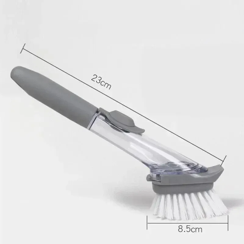 Brosse de nettoyage rechargeable à distributeur de liquide, à long manche, pour récurer les bols et la vaisselle de cuisine avec éponge intégrée 6
