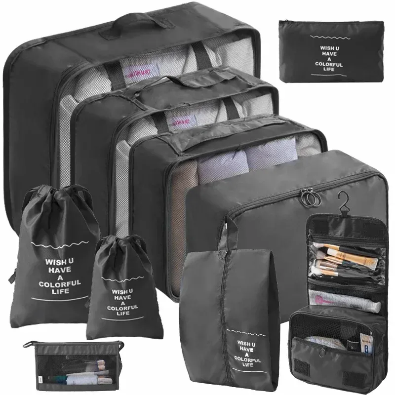 Ensemble de 10 pièces organisateurs de valise, sacs de rangement, cubes d'emballage et pochettes à chaussures pliables - Image 1