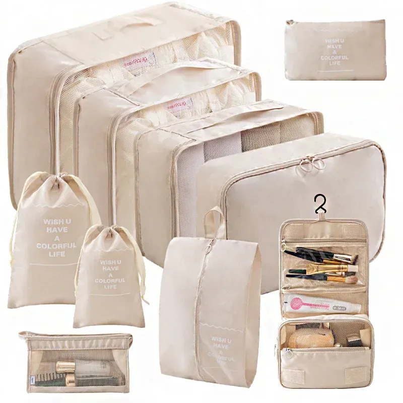 Ensemble de 10 pièces organisateurs de valise, sacs de rangement, cubes d'emballage et pochettes à chaussures pliables 2