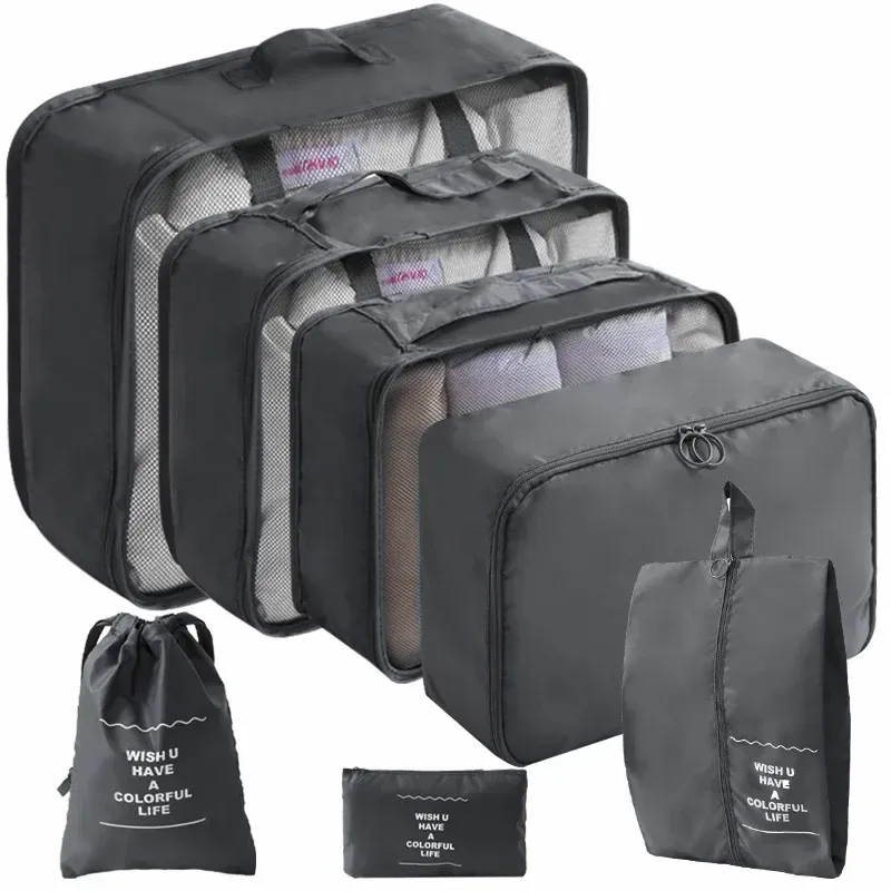 Ensemble de 10 pièces organisateurs de valise, sacs de rangement, cubes d'emballage et pochettes à chaussures pliables 5