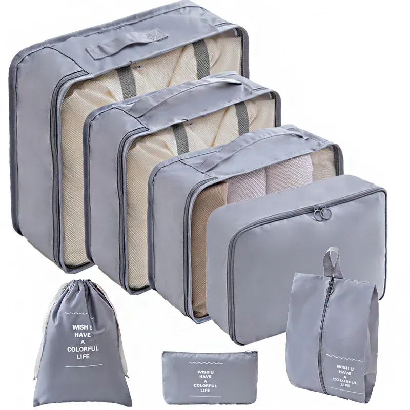 Ensemble de 10 pièces organisateurs de valise, sacs de rangement, cubes d'emballage et pochettes à chaussures pliables 14