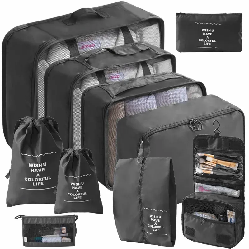 Ensemble de 10 pièces organisateurs de valise, sacs de rangement, cubes d'emballage et pochettes à chaussures pliables 9