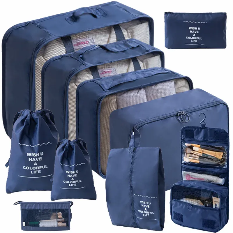 Ensemble de 10 pièces organisateurs de valise, sacs de rangement, cubes d'emballage et pochettes à chaussures pliables 8