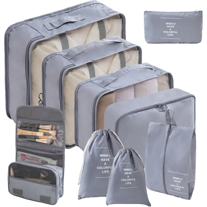 Ensemble de 10 pièces organisateurs de valise, sacs de rangement, cubes d'emballage et pochettes à chaussures pliables 7