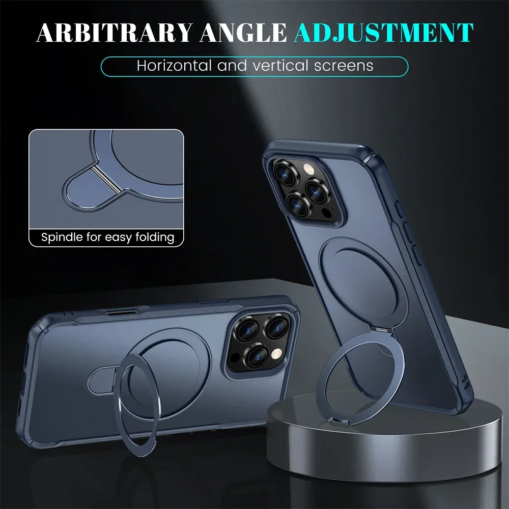 Coque magnétique pliable avec support, compatible MagSafe, pour iPhone 16E, 16, 15, 14, 13, 12 et 11, bords antidérapants 3