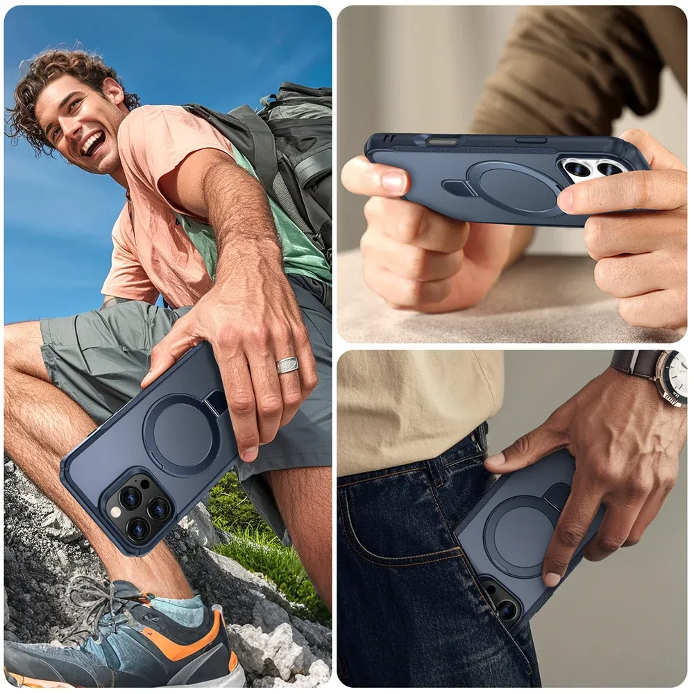 Coque magnétique pliable avec support, compatible MagSafe, pour iPhone 16E, 16, 15, 14, 13, 12 et 11, bords antidérapants 6