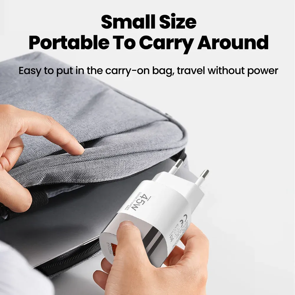 Chargeur mural USB-C double port 45 W à charge rapide (QC / PD 3.0), adaptateur de voyage avec prises EU, US et UK 5