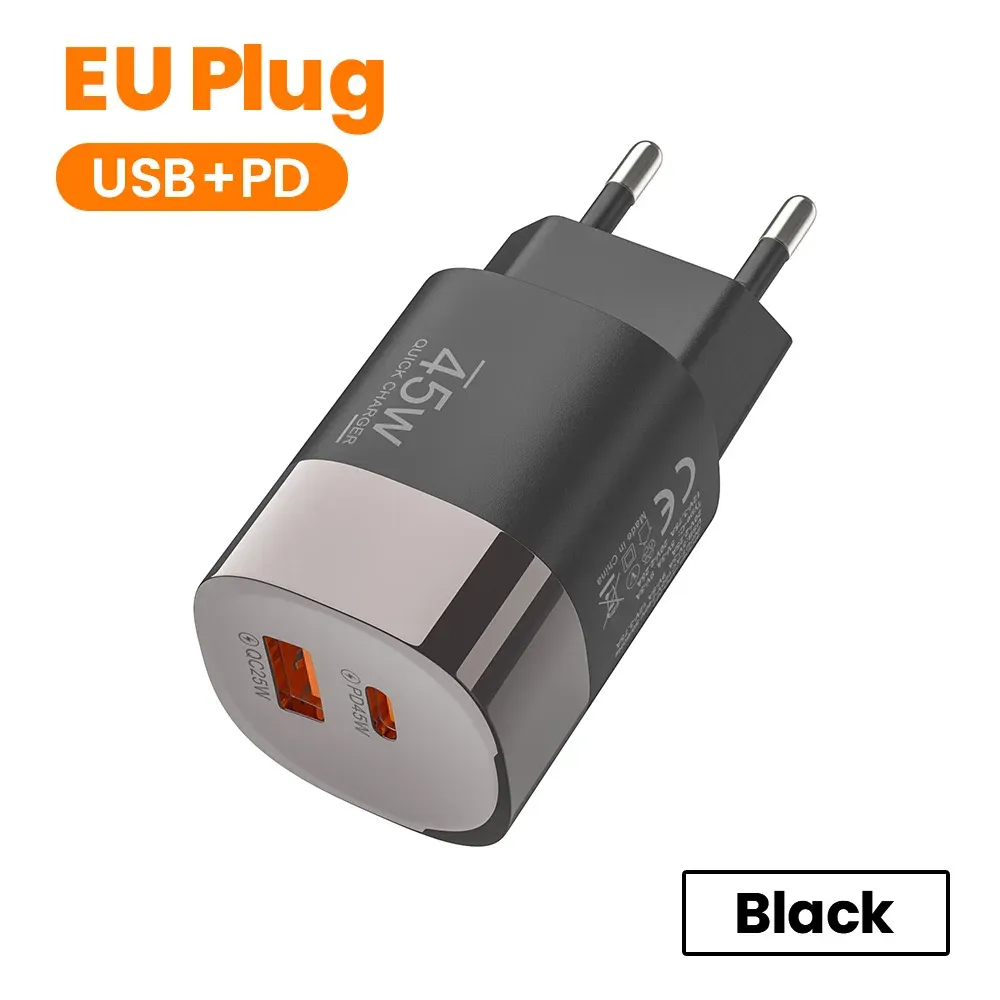 Chargeur mural USB-C double port 45 W à charge rapide (QC / PD 3.0), adaptateur de voyage avec prises EU, US et UK 11