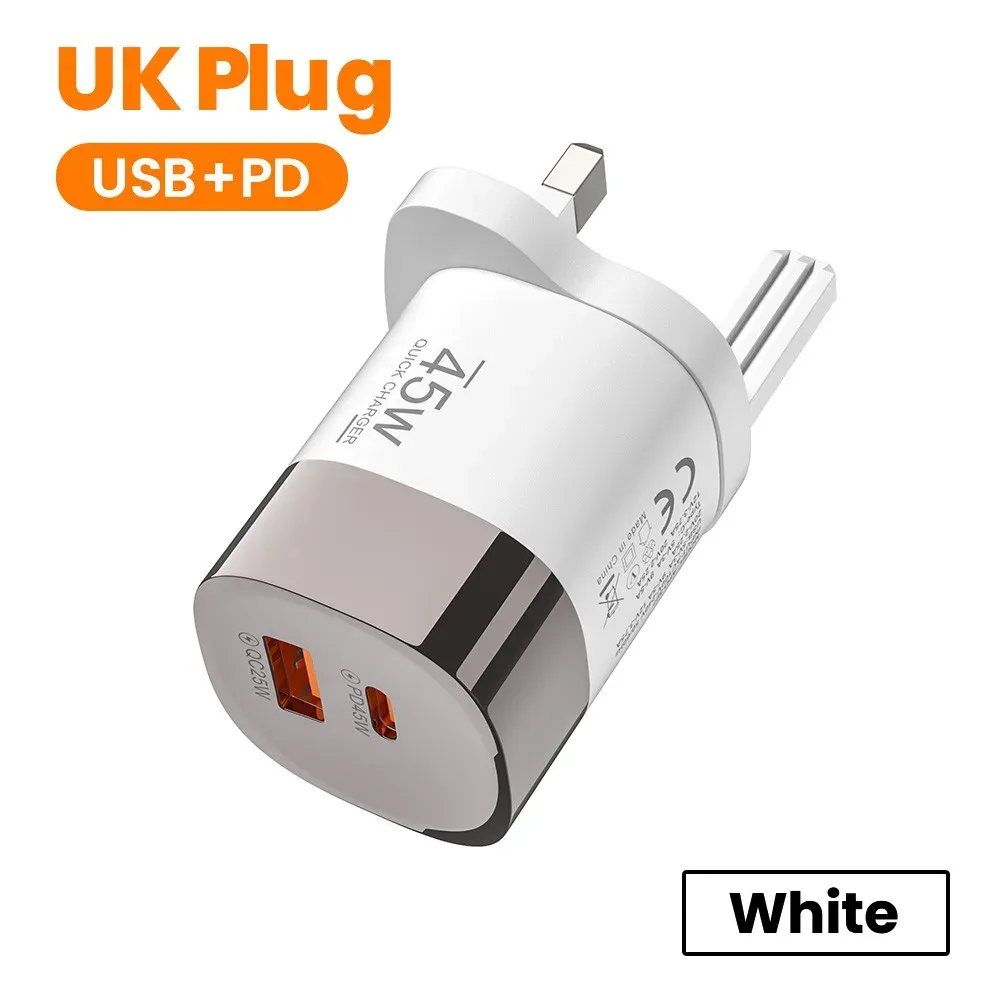 Chargeur mural USB-C double port 45 W à charge rapide (QC / PD 3.0), adaptateur de voyage avec prises EU, US et UK 12