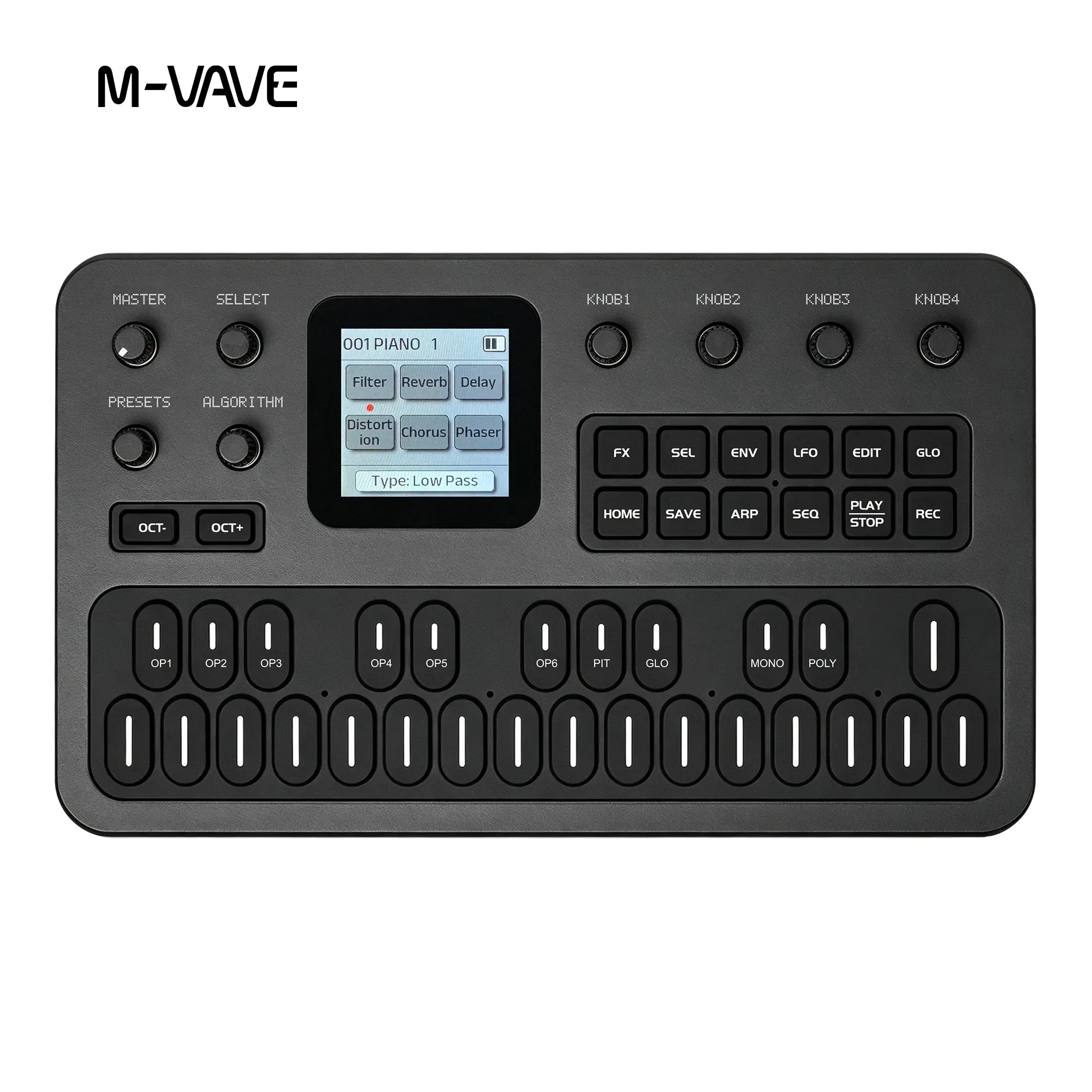 Pédale d'effets M-Vave FM-1 – Synthétiseur Bluetooth portable, autonomie 12 h, 6 opérateurs, MIDI, 32 algorithmes, 128 préréglages intégrés 12