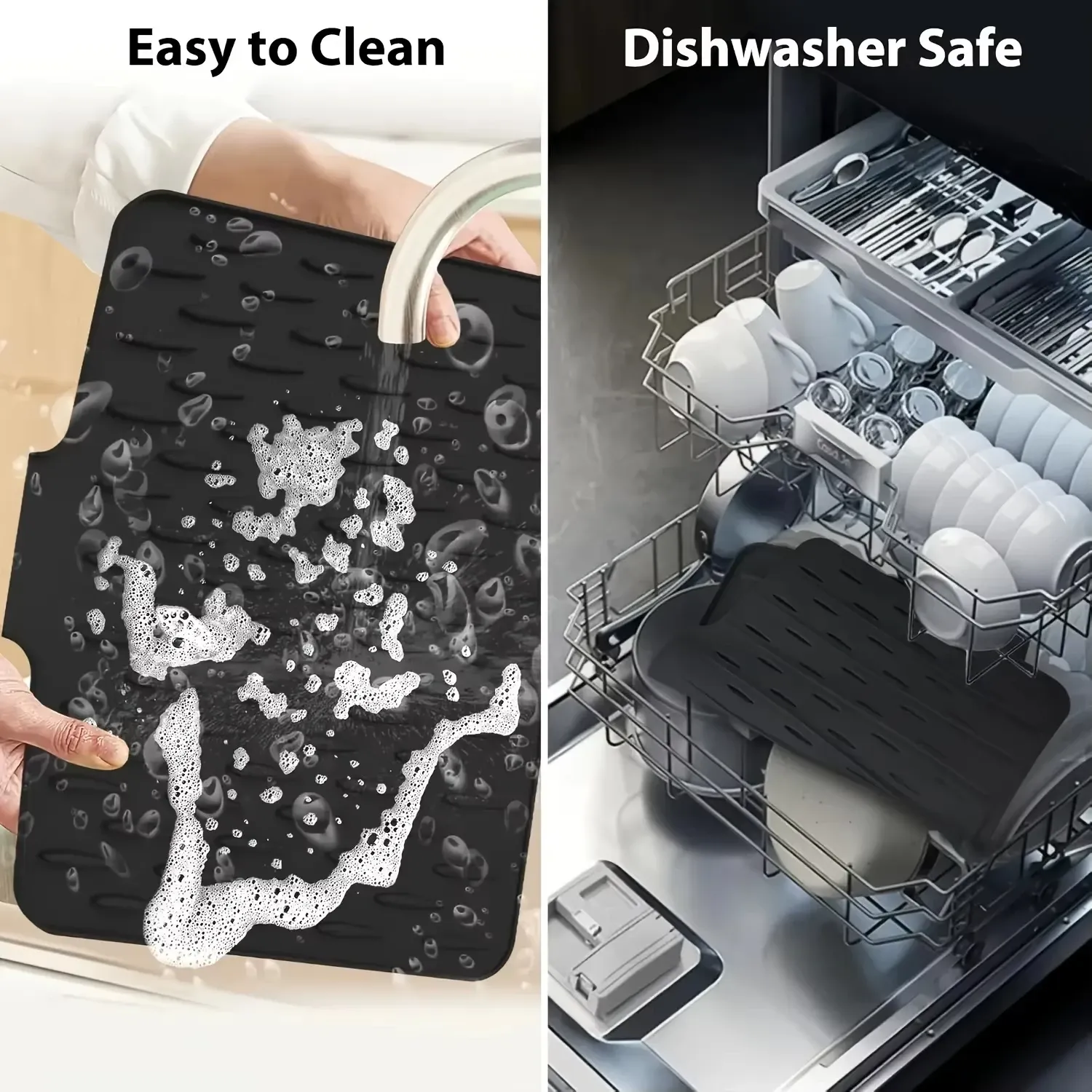 Tapis égouttoir en silicone pour vaisselle, résistant à la chaleur, antidérapant et imperméable 4
