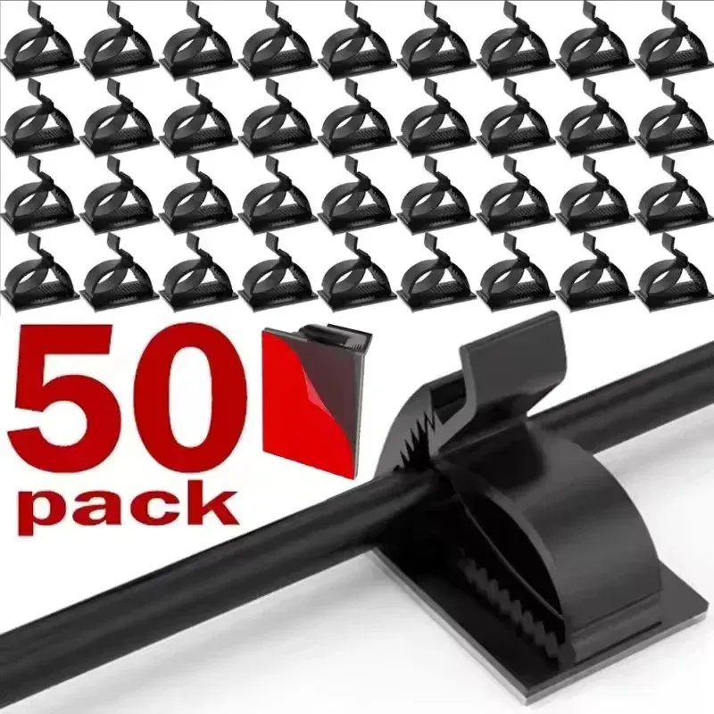 Clips de câbles auto-adhésifs réglables, lot de 50 pièces, organisateurs de gestion de câbles pour bureau 1