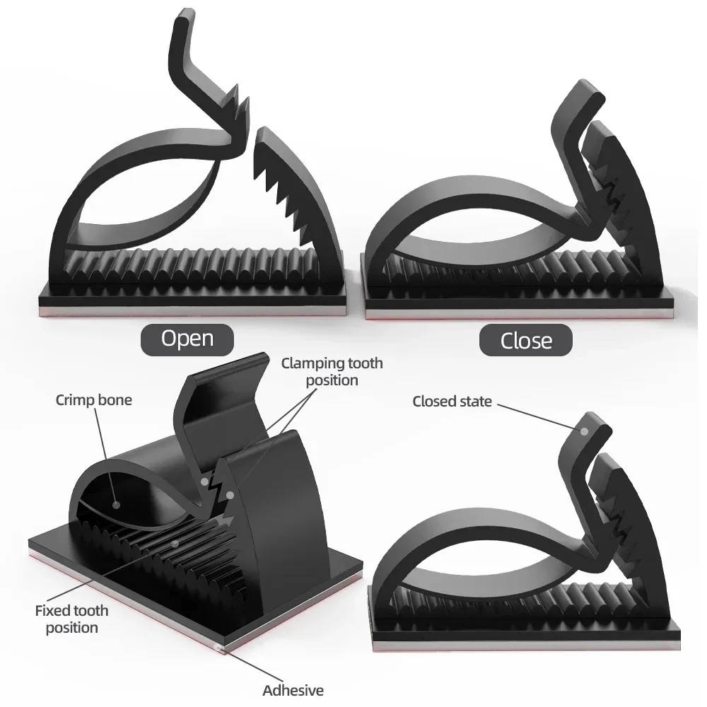 Clips de câbles auto-adhésifs réglables, lot de 50 pièces, organisateurs de gestion de câbles pour bureau 5