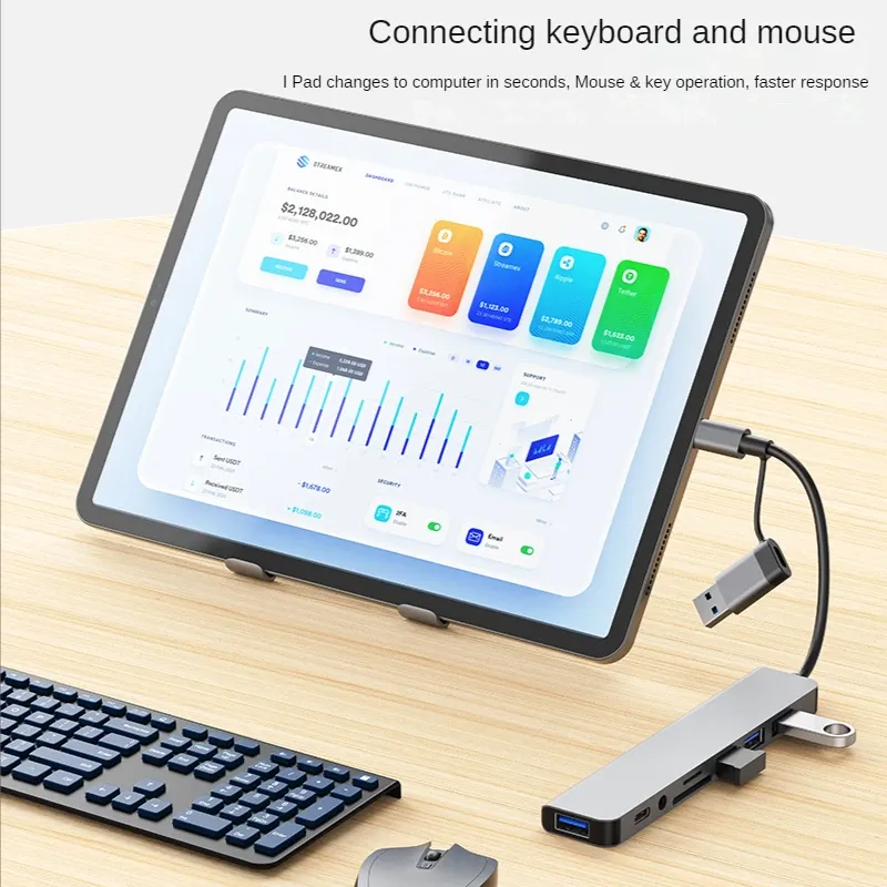 Adaptateur USB-C 3.0 multiport pour MacBook Pro : station d'accueil avec ports USB 2.0, lecteur de cartes SD/TF et sortie audio 3