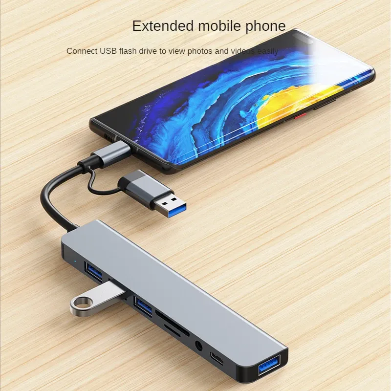 Adaptateur USB-C 3.0 multiport pour MacBook Pro : station d'accueil avec ports USB 2.0, lecteur de cartes SD/TF et sortie audio 5
