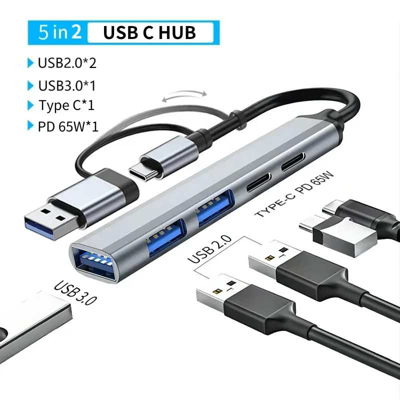 Adaptateur USB-C 3.0 multiport pour MacBook Pro : station d'accueil avec ports USB 2.0, lecteur de cartes SD/TF et sortie audio 12