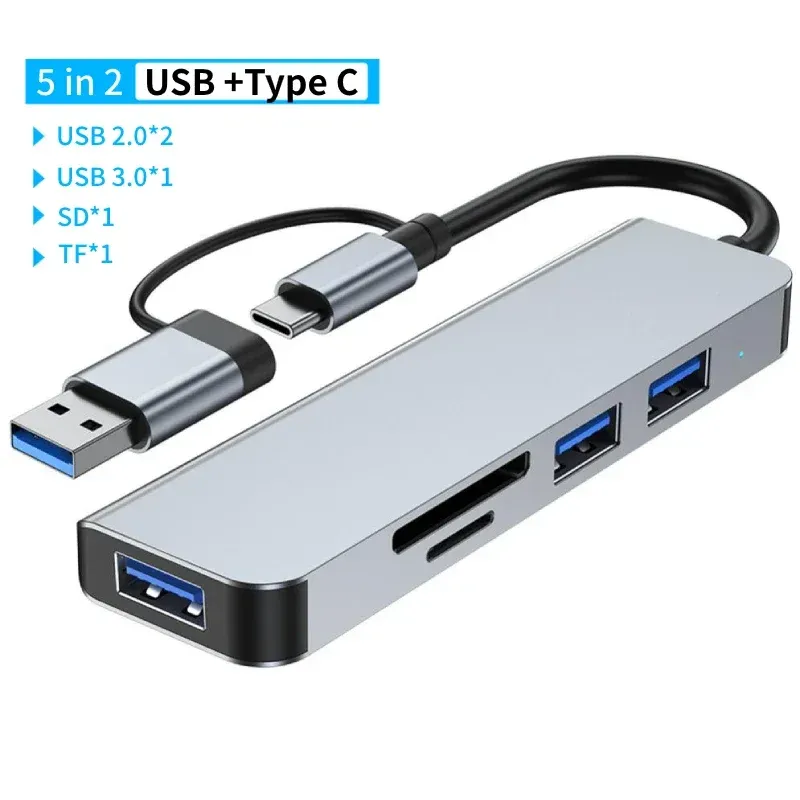 Adaptateur USB-C 3.0 multiport pour MacBook Pro : station d'accueil avec ports USB 2.0, lecteur de cartes SD/TF et sortie audio 9