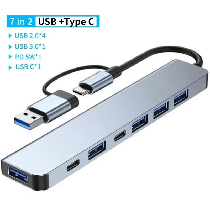 Adaptateur USB-C 3.0 multiport pour MacBook Pro : station d'accueil avec ports USB 2.0, lecteur de cartes SD/TF et sortie audio 7