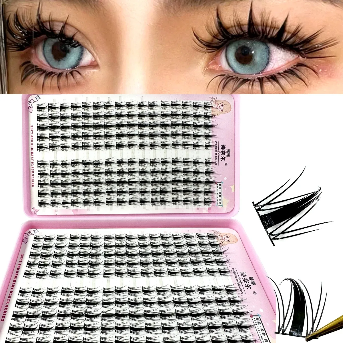 Cils individuels grande capacité 12/13/14 mm, extensions de cils moelleuses à effet naturel, pour la pose en grappes (DIY) - Image 1
