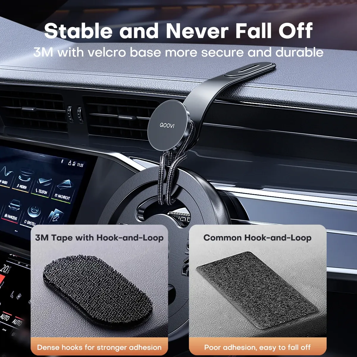 QOOVI Support Magnétique de Téléphone pour Voiture, Fixation sur Tableau de Bord ou Grille d'Aération, Rotation à 360°, Compatible iPhone 16, iPhone 15, Xiaomi et Samsung 3