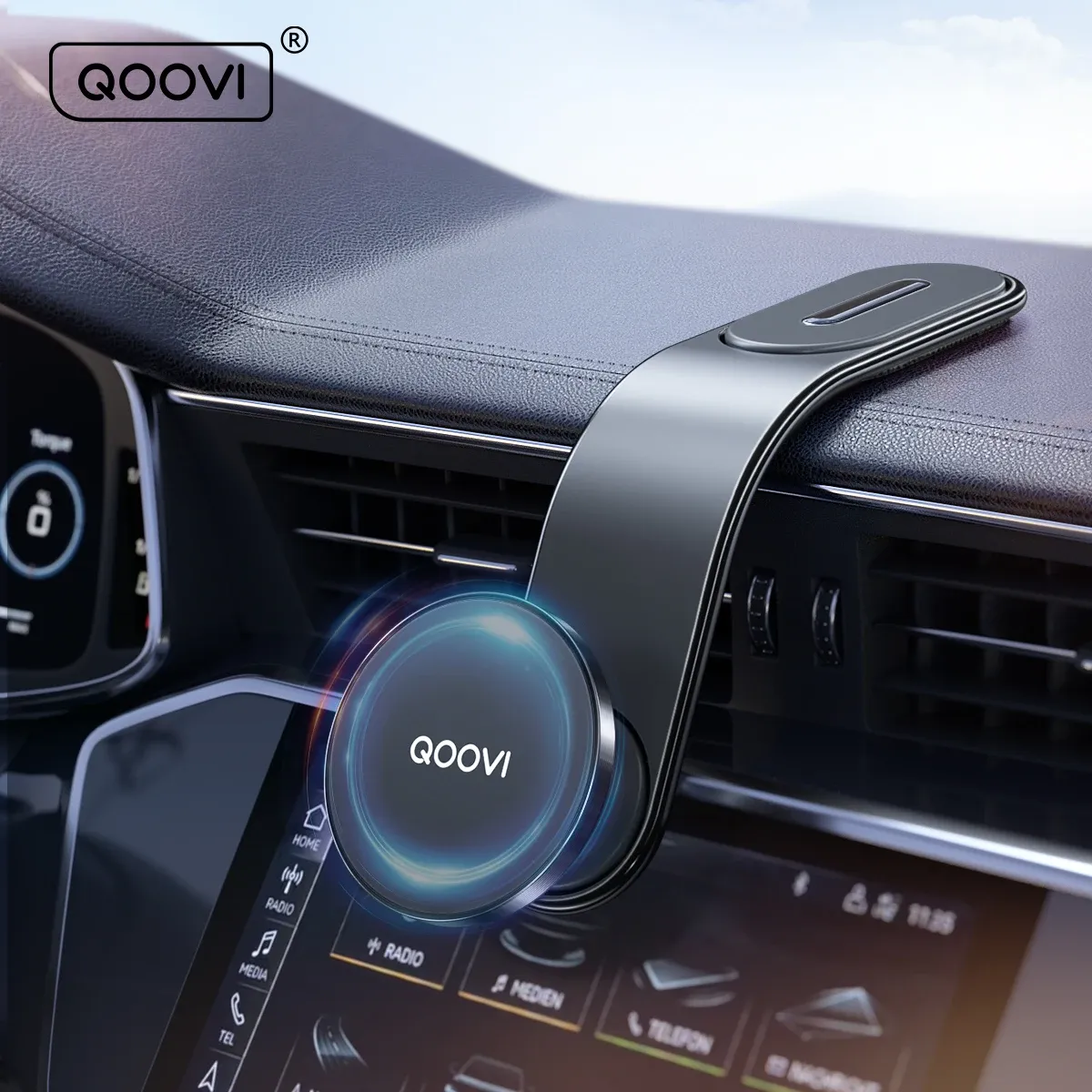 QOOVI Support Magnétique de Téléphone pour Voiture, Fixation sur Tableau de Bord ou Grille d'Aération, Rotation à 360°, Compatible iPhone 16, iPhone 15, Xiaomi et Samsung 1
