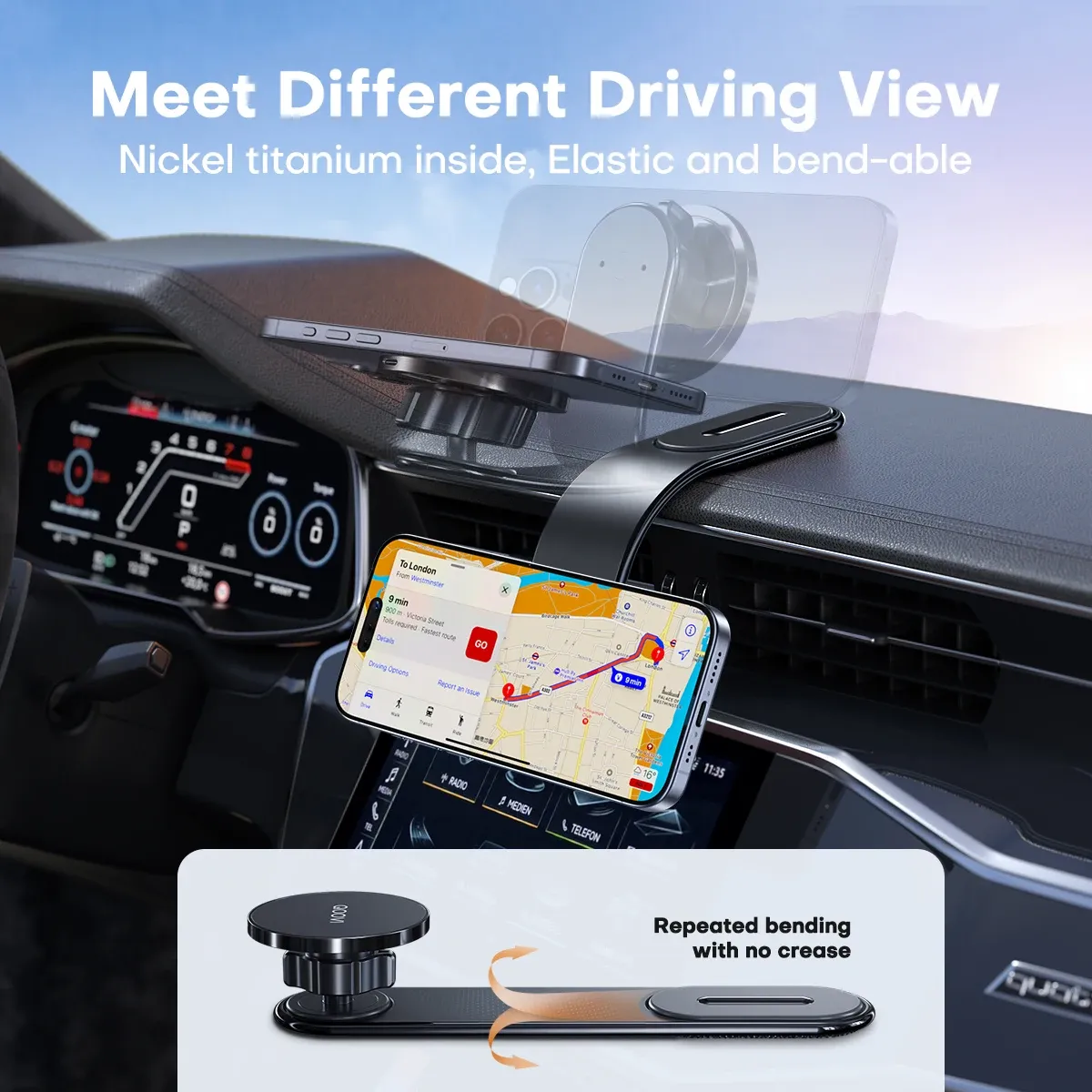 QOOVI Support Magnétique de Téléphone pour Voiture, Fixation sur Tableau de Bord ou Grille d'Aération, Rotation à 360°, Compatible iPhone 16, iPhone 15, Xiaomi et Samsung 4