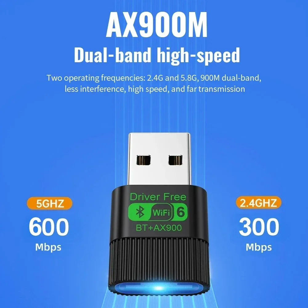KEBIDUMEI Adaptateur WiFi 6 USB 2-en-1 AX900, Bluetooth 5.4, double bande 2,4/5 GHz, 900 Mbps, compatible Windows 10/11 2