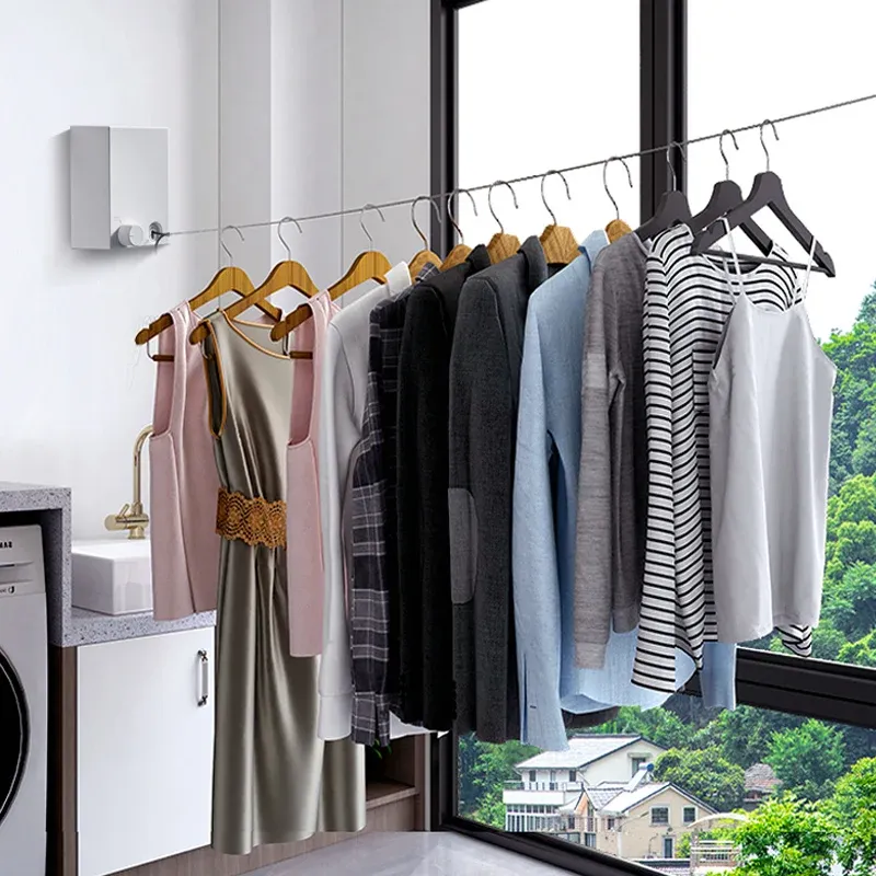 Corde à linge rétractable en acier inoxydable, séchoir à linge extractible et compact pour la maison