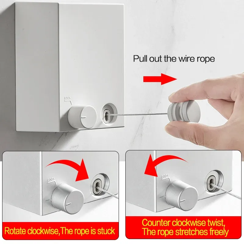 Étapes d'installation de la corde à linge sur le mur